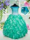 Pretty Off the Shoulder Turquoise Ball Gowns Beading and Appliques and Ruffles Little Girls Pageant Dress Lace Up Organza Sleeveless Floor Length