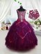 Square Dark Purple Lace Up Flower Girl Dresses for Less Beading and Ruffles and Belt Sleeveless Floor Length