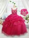 Comfortable Organza Square Sleeveless Zipper Beading and Pick Ups Child Pageant Dress in Hot Pink