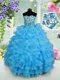 Pretty Baby Blue Flower Girl Dresses Quinceanera and Wedding Party and For with Beading and Ruffled Layers and Sequins Strapless Sleeveless Lace Up