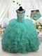 Ruffled Floor Length Turquoise Little Girls Pageant Gowns Scoop Sleeveless Lace Up