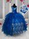 New Style Royal Blue Lace Up Scoop Beading and Lace and Ruffled Layers Little Girl Pageant Gowns Organza and Lace Sleeveless
