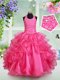 Halter Top Sleeveless Child Pageant Dress Floor Length Beading and Ruffled Layers Hot Pink Organza