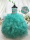 Latest Turquoise Organza Lace Up Kids Formal Wear Sleeveless Floor Length Beading and Ruffles