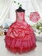 Chic Ruffled Floor Length Ball Gowns Sleeveless Red Kids Formal Wear Lace Up