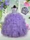 Scoop Floor Length Lavender Girls Pageant Dresses Organza Sleeveless Beading and Ruffles