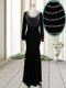 Artistic Scoop Black Column/Sheath Beading Prom Evening Gown Backless Elastic Woven Satin Long Sleeves Floor Length