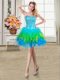 Multi-color Tulle Lace Up Sweetheart Sleeveless Mini Length Evening Dress Beading and Ruffles