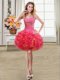 Adorable Sleeveless Lace Up Mini Length Beading and Ruffles Prom Gown