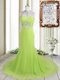 Romantic Sleeveless Brush Train Backless Beading Prom Evening Gown