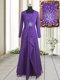 Square Long Sleeves Floor Length Beading Purple Chiffon