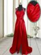 Popular Halter Top Beading Prom Gown Wine Red Criss Cross Sleeveless Brush Train