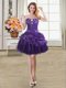 Purple Organza Lace Up Sweetheart Sleeveless Mini Length Prom Gown Beading and Appliques and Pick Ups