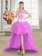 Lilac Strapless Neckline Beading and Appliques and Ruffles Evening Dress Sleeveless Lace Up