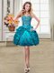 Clearance Sweetheart Sleeveless Homecoming Dress Mini Length Beading and Embroidery and Pick Ups Teal Organza and Taffeta