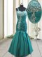 Smart Mermaid Straps Floor Length Teal Dress for Prom Taffeta Sleeveless Beading and Ruching