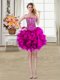 Fuchsia Sleeveless Beading and Ruffles Mini Length