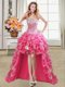 Cute Beading and Ruffles and Sequins Hot Pink Lace Up Sleeveless High Low