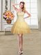 Gold Sleeveless Beading and Sequins Mini Length Homecoming Dress