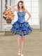 Fancy Blue Sweetheart Lace Up Beading and Embroidery and Ruffled Layers Prom Dress Sleeveless
