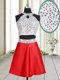 Free and Easy Halter Top Beading Prom Party Dress White And Red Criss Cross Sleeveless Mini Length