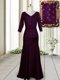 Vintage Half Sleeves Floor Length Zipper Prom Dresses Dark Purple for Prom with Beading and Lace and Hand Made Flower