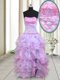 Fashion Multi-color Lace Up Prom Party Dress Beading and Ruffles Sleeveless Floor Length