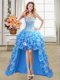 Luxurious Beading and Ruffles and Sequins Prom Dresses Baby Blue Lace Up Sleeveless High Low