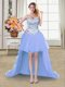 Lavender A-line Beading Prom Dress Lace Up Organza Sleeveless High Low