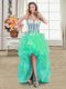 Beading and Ruffles Prom Party Dress Turquoise Lace Up Sleeveless High Low