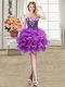 Eggplant Purple Sweetheart Neckline Beading and Ruffles Prom Dresses Sleeveless Lace Up