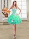 Turquoise Ball Gowns Beading and Ruffles and Sequins Prom Dresses Lace Up Organza Sleeveless Mini Length