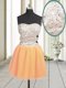 Best Selling Orange Tulle Zipper Sweetheart Sleeveless Mini Length Prom Evening Gown Beading and Sequins