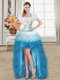 Dramatic Organza Sleeveless High Low Prom Evening Gown and Beading and Appliques and Ruffles