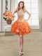 Sweetheart Sleeveless Mini Length Beading and Ruffles and Sequins Orange Organza