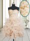 Gorgeous Mini Length Champagne Prom Dresses Organza Sleeveless Beading and Ruffles