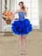 Royal Blue Lace Up Prom Evening Gown Beading and Ruffles Sleeveless Mini Length