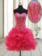 Hot Pink A-line Beading Prom Evening Gown Lace Up Organza Sleeveless Mini Length