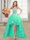 Luxury Sequins High Low A-line Sleeveless Turquoise Evening Dress Lace Up
