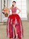 Comfortable Scoop High Low Zipper Prom Dresses Red for Prom and Party with Beading and Ruffles