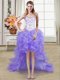 Super Lavender Organza Lace Up Straps Sleeveless High Low Prom Dress Beading and Ruffles