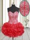 Red Lace Up Sweetheart Beading and Ruffles Prom Party Dress Organza Sleeveless