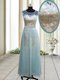 Scoop Lace Prom Dresses Light Blue Backless Cap Sleeves Ankle Length