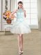 Perfect See Through Ball Gowns White Halter Top Tulle Sleeveless Mini Length Lace Up
