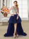 Excellent Navy Blue Tulle Zipper Scoop Cap Sleeves High Low Dress for Prom Beading