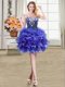 Glamorous Blue Ball Gowns Sweetheart Sleeveless Organza Mini Length Lace Up Beading and Ruffles Prom Evening Gown