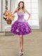 Eggplant Purple Ball Gowns Sweetheart Sleeveless Organza Mini Length Lace Up Beading and Sequins Prom Evening Gown