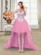 Pink Sleeveless High Low Beading Lace Up Homecoming Dress