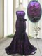 Chic Mermaid Lace Purple Sleeveless Sweep Train Bowknot and Belt With Train Prom Party Dress