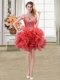 Gorgeous Coral Red Ball Gowns Straps Sleeveless Organza Mini Length Lace Up Beading and Ruffles